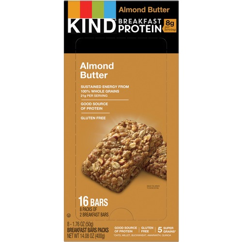 PROTEIN Almond Butter Breakfast Bars 6ct - Trans Fat Free, High-fiber, Low Sodium, Dairy-free, Gluten-free, Peanut-free - Almond, Butter - 1.76 oz - 2/Pack - 6 / Carton