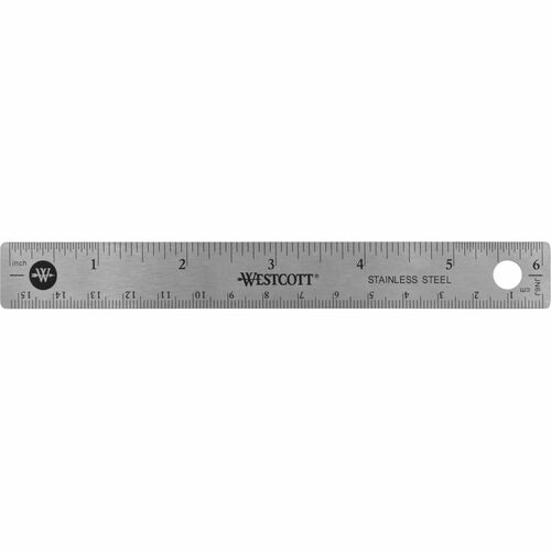 Westcott 6" Stainless Steel Rulers - 6" Length 0.8" Width - 1/16, 1/32 Graduations - Metric, Imperial Measuring System - Stainless Steel - 12 / Box - Stainless Steel