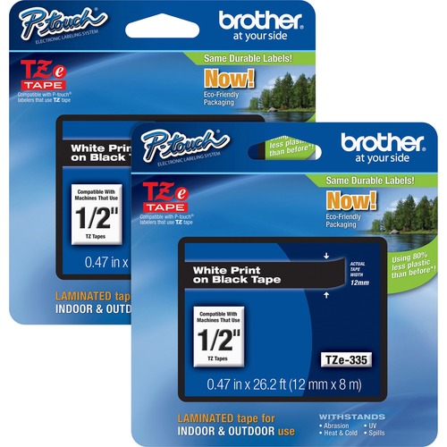 Brother P-touch TZe Laminated Tape Cartridges - 15/32" Width - Rectangle - Black - 2 / Bundle - Water Resistant
