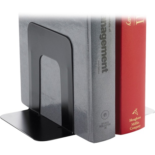 Business Source Heavy-gauge Steel Book Supports - 5.3" Height x 5" Width x 4.8" DepthDesktop - Non-skid Base, Scratch Resistant, Stain Resistant - Black - Steel - 12 / Box