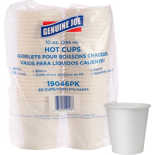 Genuine Joe 10 oz Disposable Hot Cups - 50 / Pack - 5 / Bundle - White - Polyurethane - Hot Drink, Beverage
