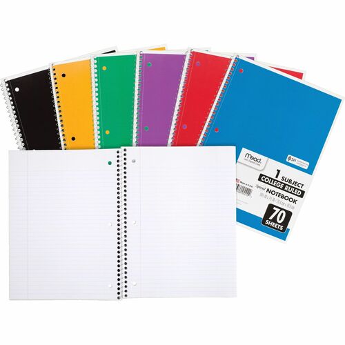 Mead One-subject Spiral Notebook - 70 Sheets - Spiral - College Ruled Front Ruling - 8" x 10 1/2" Sheet Size - White Paper - Tan Board Cover - Heavyweight, Punched - 12 / Bundle