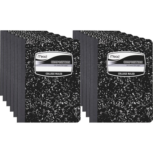 Mead Composition Book - Sewn - 7 1/2" x 9 3/4" - White Paper - Black Marble Cover - 12 / Carton