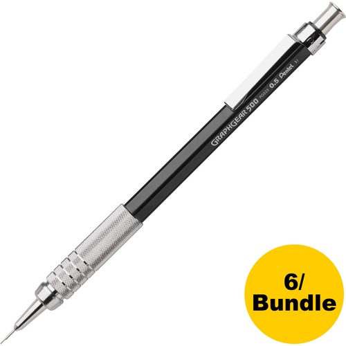 Pentel GraphGear 500 Mechanical Pencils - 0.5 mm Lead - HB - Refillable - Black Barrel - 6 / Bundle