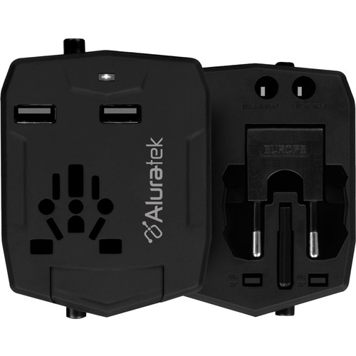 Aluratek Universal Travel Adapter with Built-in 3,000 mAh Battery Charger - For Smartphone, Charger, Gaming Device, Tablet PC, MP3 Player - Lithium Ion (Li-Ion) - 3000 mAh - 2.50 A - 5 V DC Output - 2 x - Black
