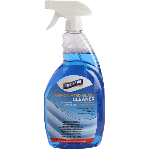 Genuine Joe Ammoniated Glass Cleaner - For Hard Surface - Ready-To-Use - 32 fl oz (1 quart) - 1 Each - Lint-free, Heavy Duty, Easy to Use - Blue