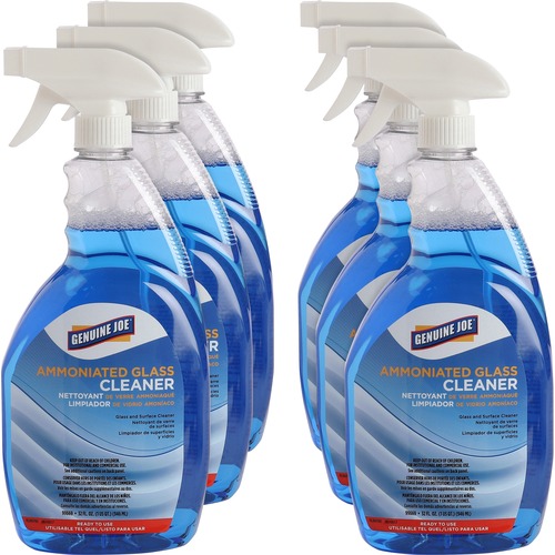 Genuine Joe Ammoniated Glass Cleaner - Ready-To-Use Spray - 32 fl oz (1 quart) - 6 / Carton - Blue
