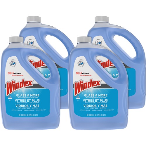 Windex® Glass Cleaner with Ammonia-D - 128 fl oz (4 quart) - 4 / Carton - Non-streaking, Phosphate-free - Blue