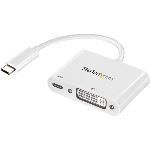 StarTech.com USB C to DVI Adapter with 60W Power Delivery Pass-Through - 1080p USB Type-C to DVI-D Video Display Converter - White - USB-C (DP 1.2 Alt Mode HBR2) to DVI-D video display adapter with 60W Power Delivery pass-through charging - 1920x1200/1080