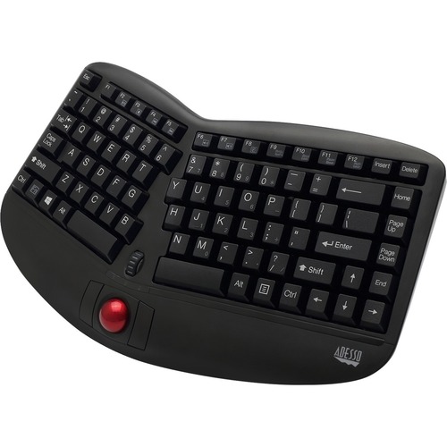Adesso Tru-Form Media 3150 - 2.4 GHz Wireless Ergo Trackball Keyboard - Wireless Connectivity - RF - 30 ft - 2.40 GHz - USB 2.0 Interface - 87 Key On/Off Switch, Connect, Play/Pause, Stop, Previous Track, Next Track, Mute, Volume Up, Volume Down Hot Key(s