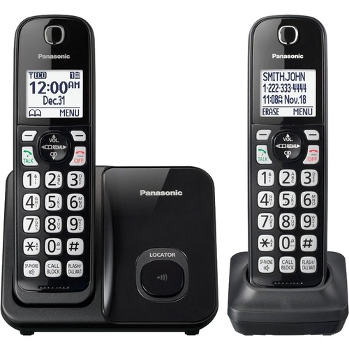 Panasonic KX-TGD512B DECT 6.0 1.90 GHz Cordless Phone - Black - 1 x Phone Line - 2 x Handset