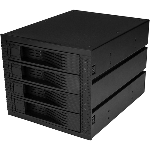 StarTech.com 4 Bay 3.5in SATA SAS Backplane - Hot Swap Mobile Rack for 3 5.25in Bays - Trayless - HDD Rack - SAS Backplane - SATA Backplane - Hot swap up to four 3.5" SATA or SAS hard drives using three 5.25" bays - 4 Bay 3.5" SATA SAS Backplane - Hot Swa