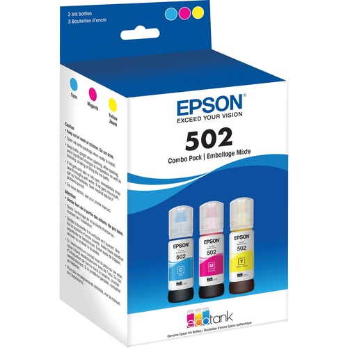 Epson T502, Multi-Color Ink Cartridges, C/M/Y 3-Pack - Inkjet - Cyan, Magenta, Yellow - 3 Pack - Waste Toner Bottles - EPST502520S