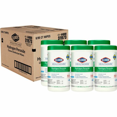 Clorox Healthcare Hydrogen Peroxide Cleaner Disinfectant Wipes - 95 / Canister - 6 / Carton - Pre-moistened, Disinfectant, Deodorize, Anti-bacterial - White