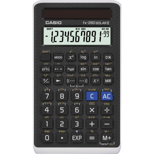 Casio FX 260 SOLAR II Scientific Calculator - 144 Functions - Easy-to-read Display - 10 Digits - Solar Powered - 5" x 0.6" x 2.9" - Black - 1 Each