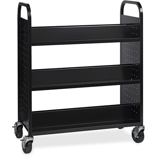 Lorell Double-sided Book Cart - 6 Shelf - Round Handle - 5" (127 mm) Caster Size - Steel - x 38" Width x 18" Depth x 46.3" Height - Black - 1 Each - Utility/Service Carts - LLR99931