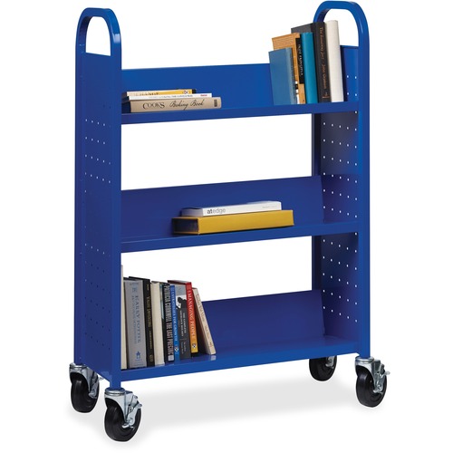 Lorell Single-sided Steel Book Cart - 3 Shelf - Round Handle - 5" (127 mm) Caster Size - Steel - x 32" Width x 14" Depth x 46" Height - Blue - 1 Each - Utility/Service Carts - LLR99934