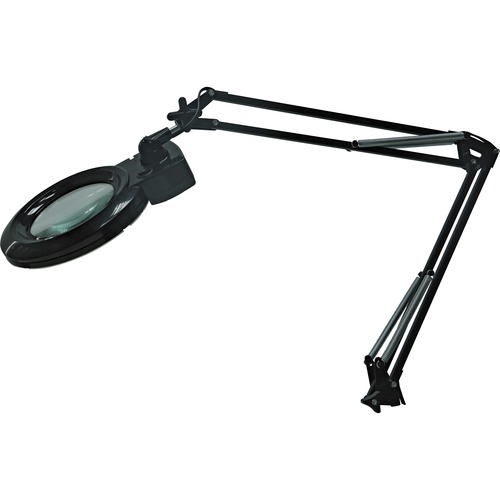 Lorell LED Magnifying Lamp - 35" Height - 3.5" Width - 9.40 W LED Bulb - Glass, Metal - Black