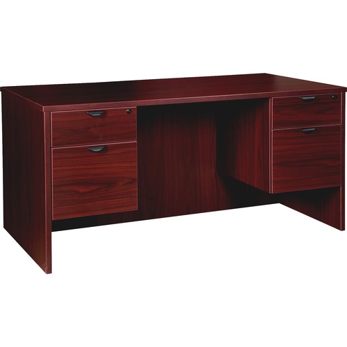 Lorell Prominence 2.0 3/4 Double-Pedestal Desk - 1" Top, 60" x 30"29" - 2 x File, Box Drawer(s) - Double Pedestal on Left/Right Side - Band Edge - Material: Particleboard - Finish: Mahogany Laminate, Thermofused Melamine (TFM)