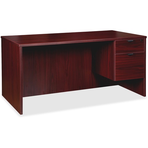 Lorell Prominence 2.0 3/4 Right-Pedestal Desk - 1" Top, 66" x 30"29" - 2 x File, Box Drawer(s) - Single Pedestal on Right Side - Band Edge - Material: Particleboard - Finish: Mahogany Laminate, Thermofused Melamine (TFM)