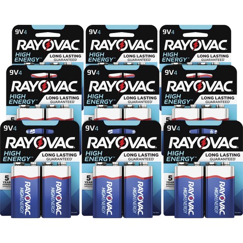 Rayovac High-Energy Alkaline 9-Volt Battery 4-Packs - For Multipurpose - 9V - 9 V DC - 12 / Carton