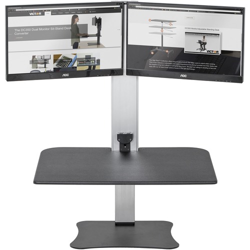 Victor High Rise Electric Dual Monitor Height Adjustable Standing Desk Workstation - Up to 25" Screen Support - 11.34 kg Load Capacity - 20" (508 mm) Height x 28" (711.20 mm) Width x 23" (584.20 mm) Depth - Desktop, Tabletop - Wood, Steel, Aluminum - Blac