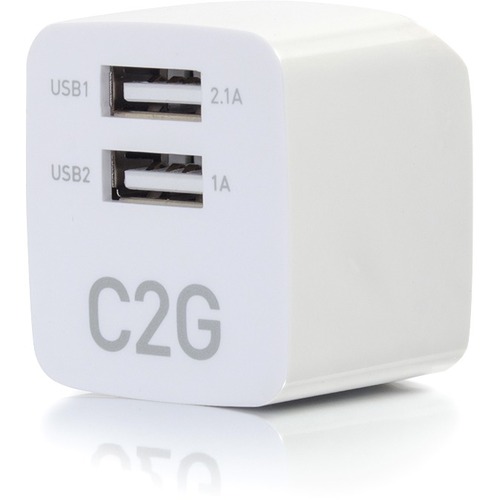 C2G 2-Port USB Wall Charger - AC to USB Adapter, 5V 2.1A Output - 120 V AC, 230 V AC Input - 5 V DC/2.10 A Output - USB / Wall Chargers - SNX22322