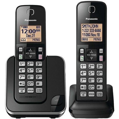 Panasonic KX-TGC352B DECT 6.0 1.90 GHz Cordless Phone - Black - 1 x Phone Line - 2 x Handset - Speakerphone - Hearing Aid Compatible