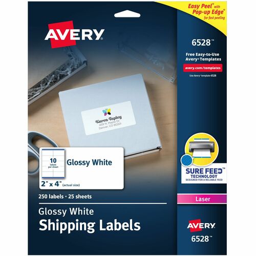 Picture of Avery&reg; Shipping Labels, Glossy White, 2" x 4" , 250 Total (6528)