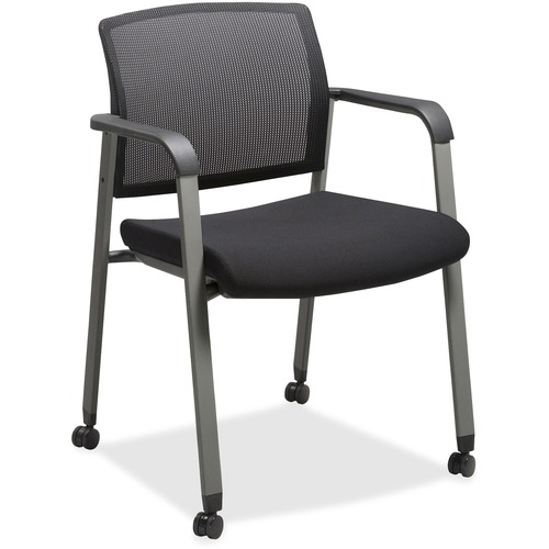 Lorell Mesh Back Guest Chairs with Casters - Black Fabric Seat - High Back - Square Base - 1 Each