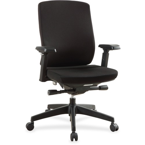 Lorell Premium Mid-Back Chair with Adjustable Arms - Black Fabric Seat - Black Fabric Back - Mid Back - 5-star Base - Armrest - 1 Each