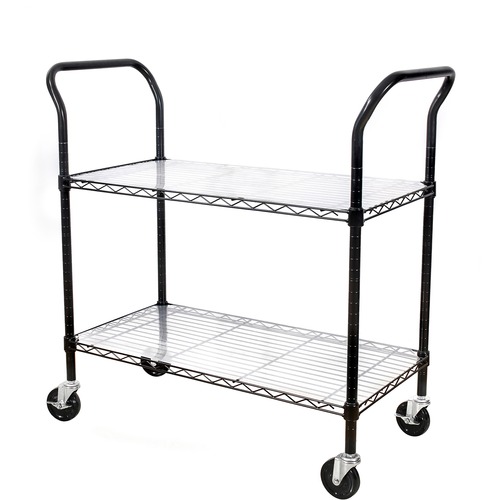 Lorell Light Duty Mobile Cart - Dual Handle - 4 Casters - 18" Length x 48" Width x 39" Height - Black - 1 Each - Utility/Service Carts - LLR45655