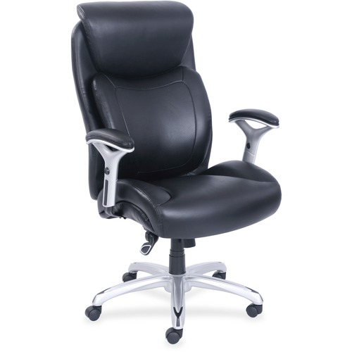 Lorell Wellness by Design Big & Tall Chair with Flexible Air Technology - Black Bonded Leather Seat - Black Bonded Leather Back - 5-star Base - Armrest - 1 Each