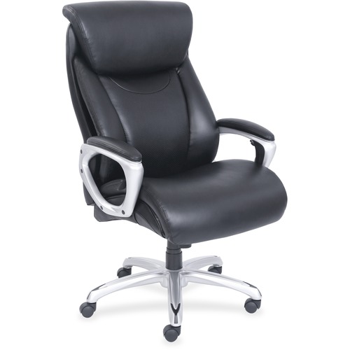 Lorell Wellness by Design Big & Tall Chair with Flexible Air Technology - Black Bonded Leather Seat - Black Bonded Leather Back - 5-star Base - Armrest - 1 Each