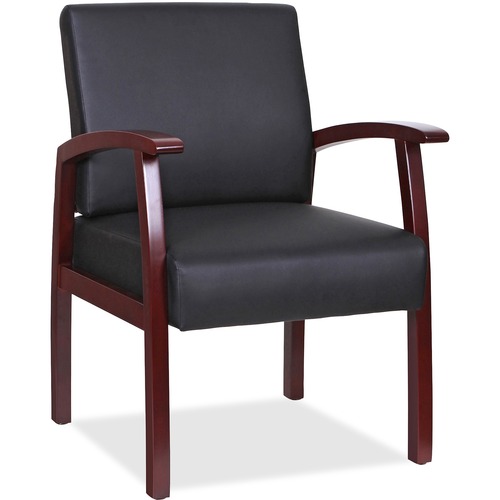 Lorell Thickly Padded Guest Chair - Mahogany Wood Frame - Four-legged Base - Black - Leather - Armrest - 1 Each