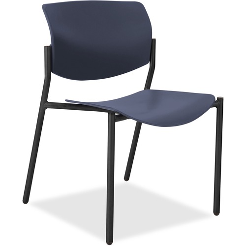 Lorell Advent Molded Stack Chairs - Dark Blue Plastic Seat - Dark Blue Plastic Back - Black, Powder Coated Tubular Steel Frame - Four-legged Base - 2 / Carton