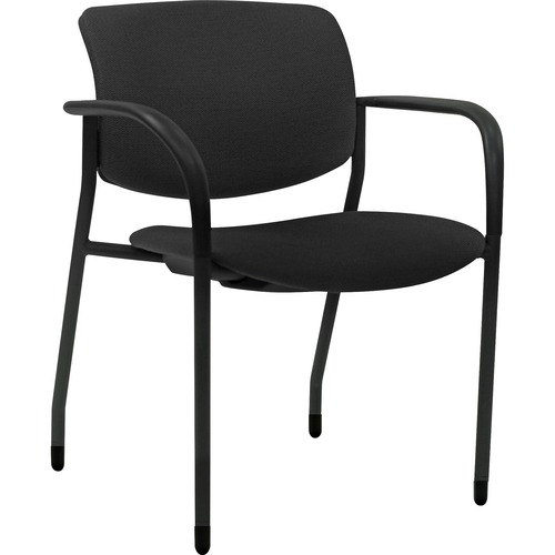 Lorell Advent Upholstered Stack Chairs with Arms - Black Foam, Crepe Fabric Seat - Black Foam, Crepe Fabric Back - Powder Coated, Black Tubular Steel Frame - Four-legged Base - Armrest - 2 / Carton