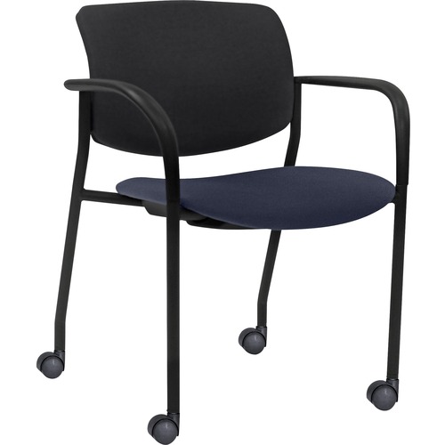 Lorell Advent Mobile Stack Chairs with Arms - Dark Blue Foam, Crepe Fabric Seat - Black Plastic Back - Powder Coated, Black Tubular Steel Frame - Four-legged Base - Armrest - 2 / Carton