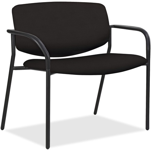 Lorell Avent Big & Tall Upholstered Guest Chair with Arms - Black Steel, Crepe Fabric Seat - Black Steel Back - Powder Coated, Black Tubular Steel Frame - Four-legged Base - Armrest - 1 Each