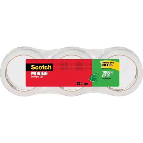 Scotch Tough Grip Moving Packaging Tape - 43.70 yd Length x 1.88" Width - Clear - Fiber - 3 / Pack