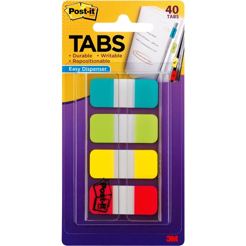 Post-it® Easy Dispenser Tabs - 40 Tab(s)0.63" Tab Width - Self-adhesive - Yellow, Red, Green, Blue Tab(s) - 40 / Pack
