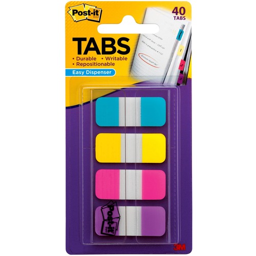 Post-it® Easy Dispenser Tabs - 40 Tab(s)0.63" Tab Width - Self-adhesive - Pink, Purple, Yellow, Blue Tab(s) - 40 / Pack