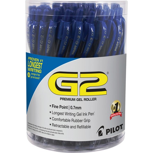 G2 Retractable Gel Ink Pens with Blue Ink - Fine, Medium Pen Point - 0.7 mm Pen Point Size - Refillable - Retractable - Blue - Gray, Silver Barrel - 36 / Pack