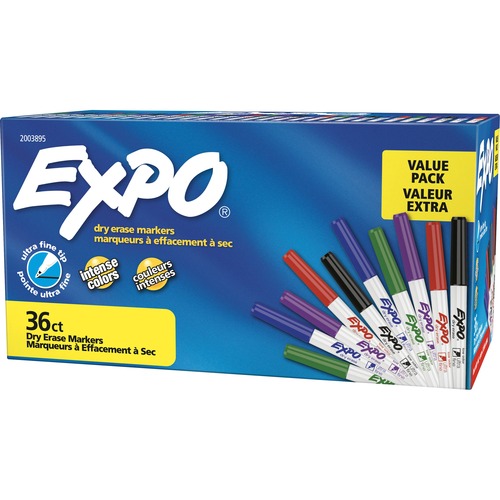 Expo Low-Odor Dry-erase Markers - Ultra Fine Marker Point - Chisel Marker Point Style - Green, Blue, Black, Red, Purple Alcohol Based Ink - 36 / Pack