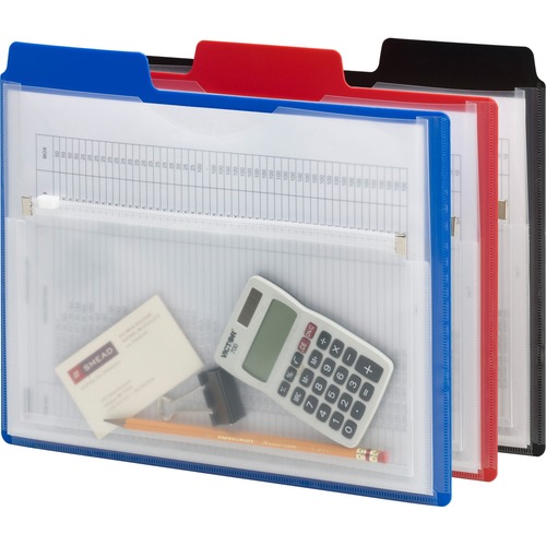 Smead 1/3 Tab Cut Letter Organizer Folder - 8 1/2" x 11" - 1/2" Expansion - 1 Pocket(s) - Polypropylene - Blue, Red, Black - 3 / Pack - Vinyl/Plastic Pockets & Sleeves - SMD89614
