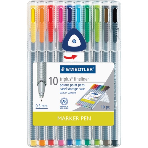 Staedtler Triplus Fineliner Marker Pen - Fine Pen Point - 0.3 mm Pen Point SizeWater Based Ink - 10 / Set