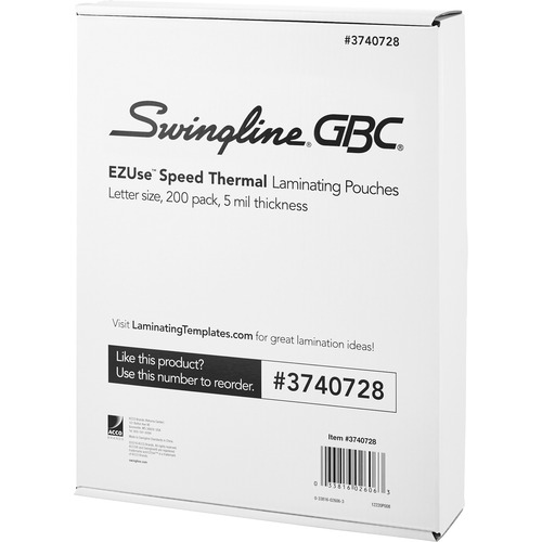 GBC EZUse Speed Format Thermal Laminating Pouches - Sheet Size Supported: Letter 8.50" Width x 11" Length - Laminating Pouch/Sheet Size: 5 mil Thickness - UV Resistant, Fade Resistant - Clear - 200 / Pack