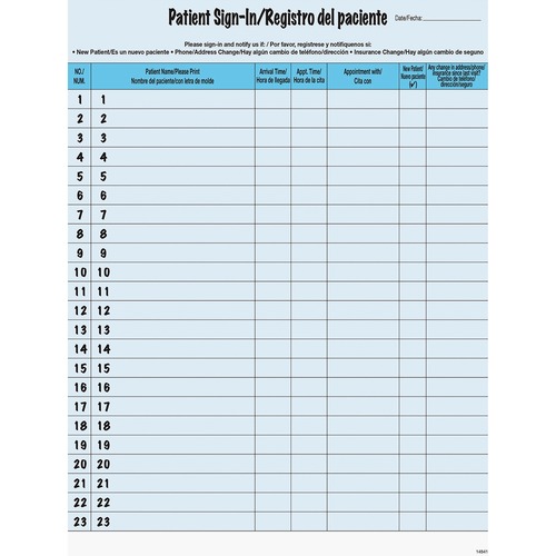 Tabbies Patient Sign-in Label Forms - Letter - 8.50" x 11" Sheet Size - Blue Sheet(s) - 125 / Pack
