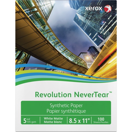 Xerox Revolution NeverTear Synthetic Paper - 94 Brightness - Letter - 8 1/2" x 11" - 135 g/m² Grammage - Matte - 100 / Pack - Weather Resistant, Chemical Resistant