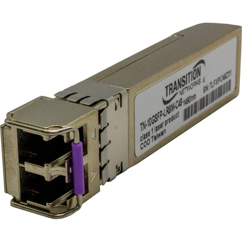 Transition Networks TN-10GSFP-LR8M-C49 SFP+ Module - For Optical Network, Data NetworkingOptical Fiber - Single-mode - Gigabit Ethernet, 10 Gigabit Ethernet - 10GBase-ZR, 1000Base-ZX
